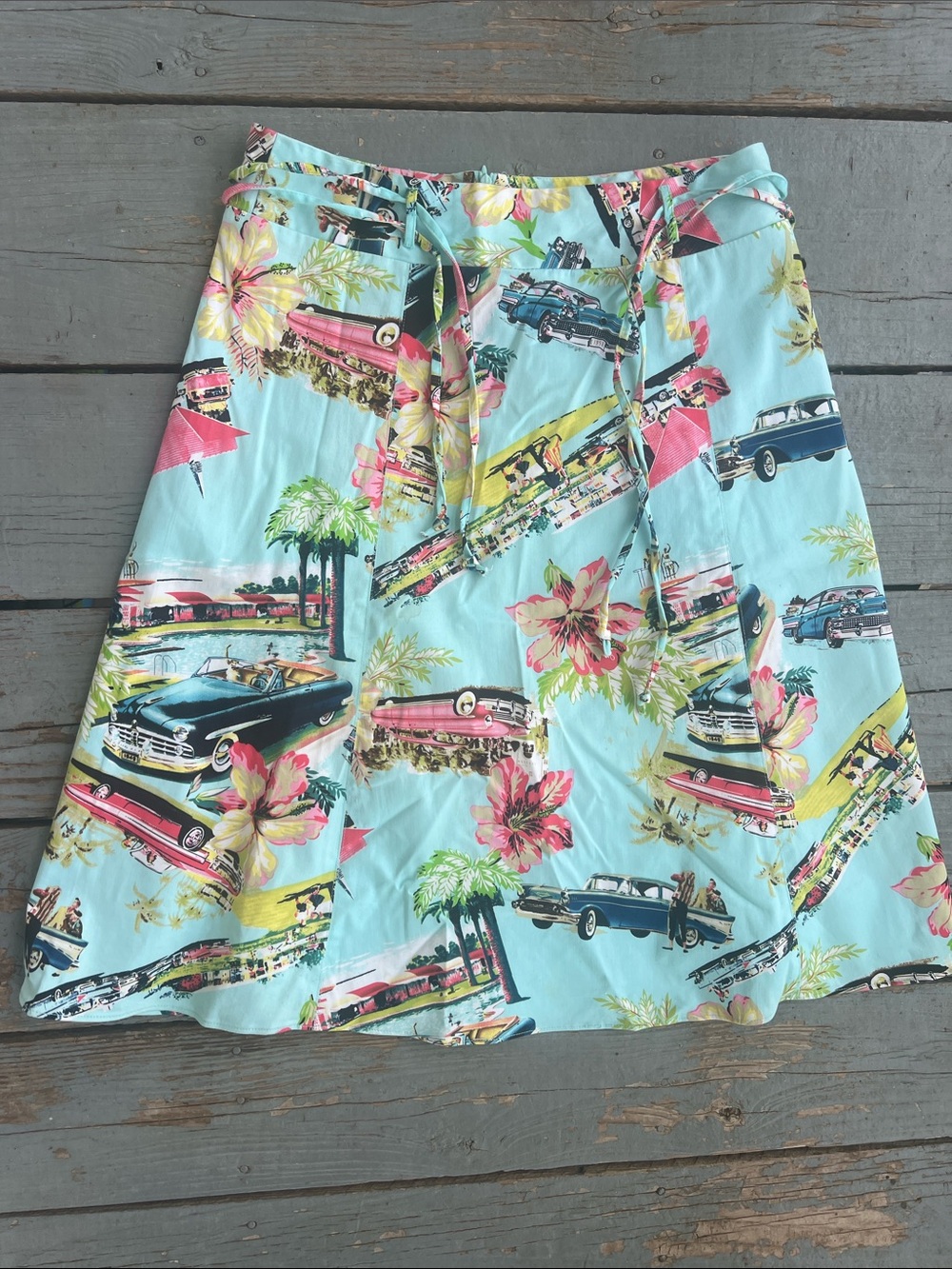 Lavie Boheme Tropical Retro Car Print Skirt - Aqua size 6